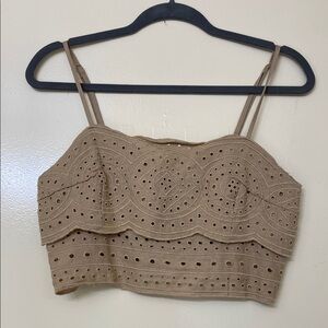 JASON WU Tan Eyelet Crop Top